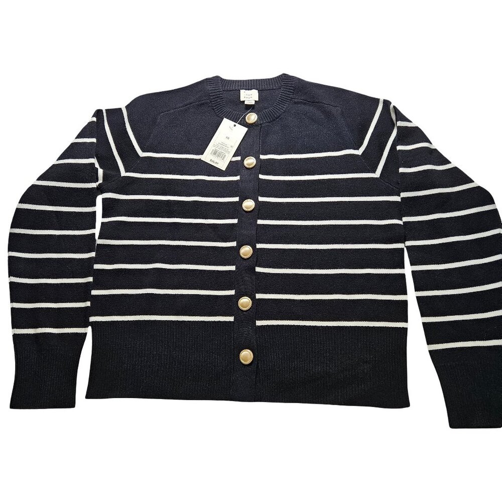 A New Day™ Women's Lady Jacket Cardigan - NWT, Size XS, Black/White Striped - Picture 3 of 9